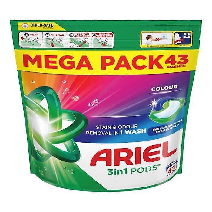 Ariel 3 in 1 Fast Dissolving Stain & Odour Removal Pods for Colours - 43 Washes