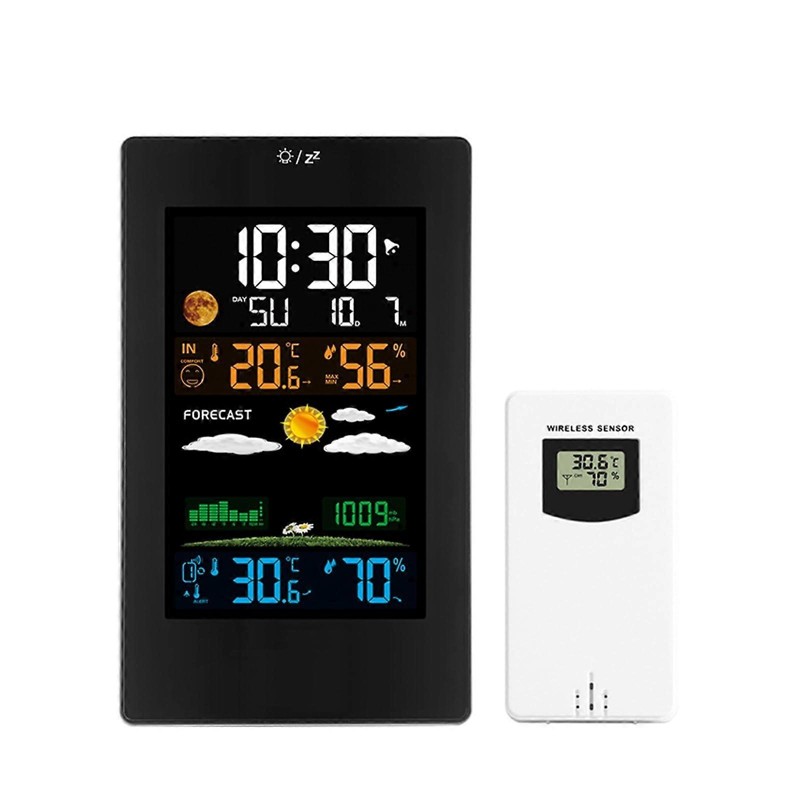 Wireless Weather Station with Color LCD Indoor Outdoor Thermometer Hygrometer Barometer Clock