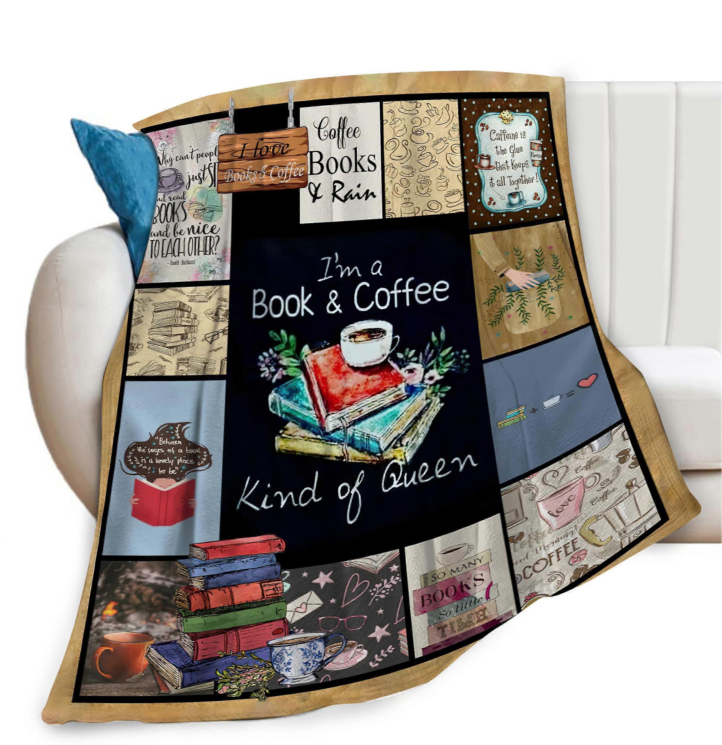 Fleece Throw Blanket Book and Coffee Print Soft Warm Flannel for Couch Bed Travel 40'x50'
