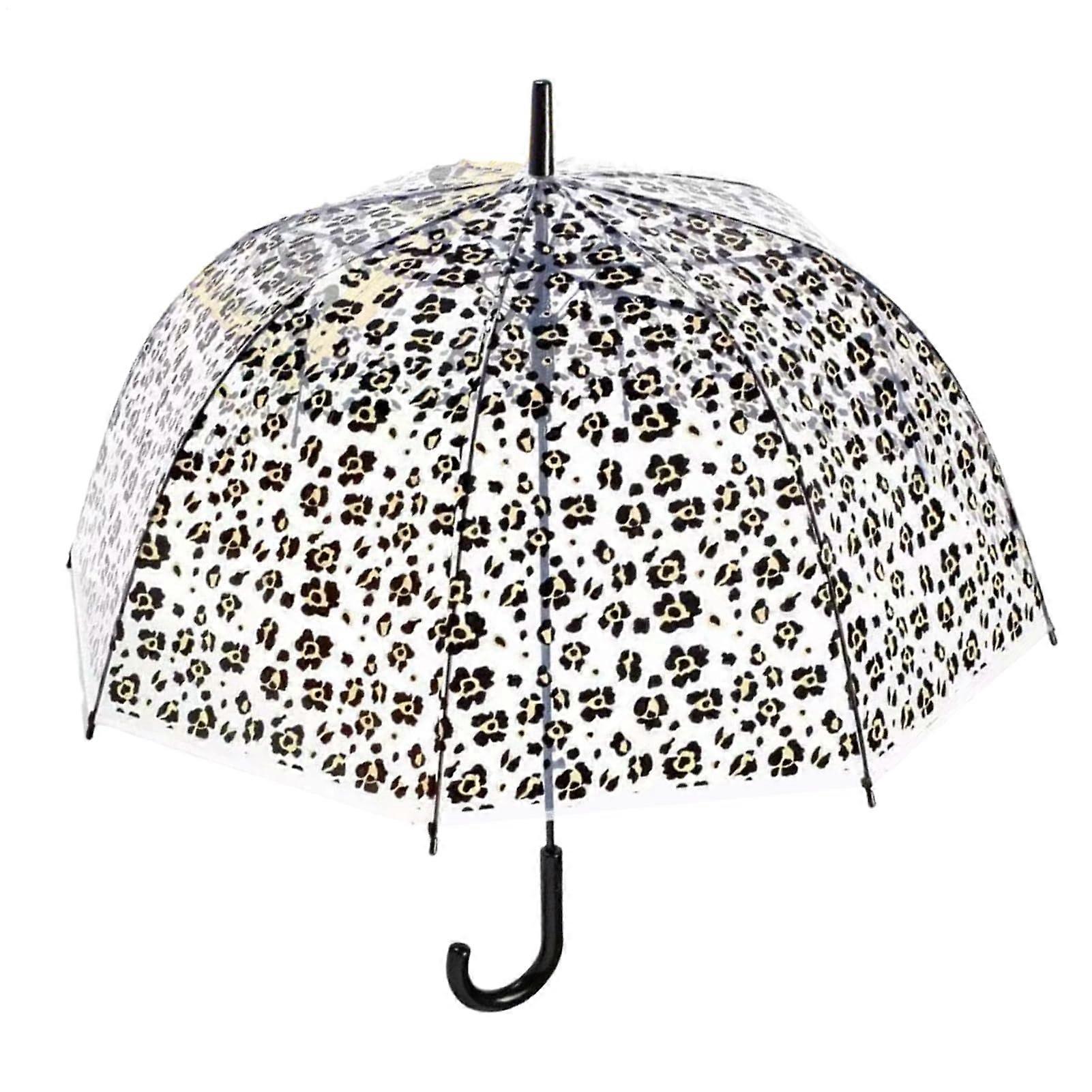 Leopard Print Clear Bubble Umbrella 80cm Dome Canopy 8Rib Windproof Transparent for Adults