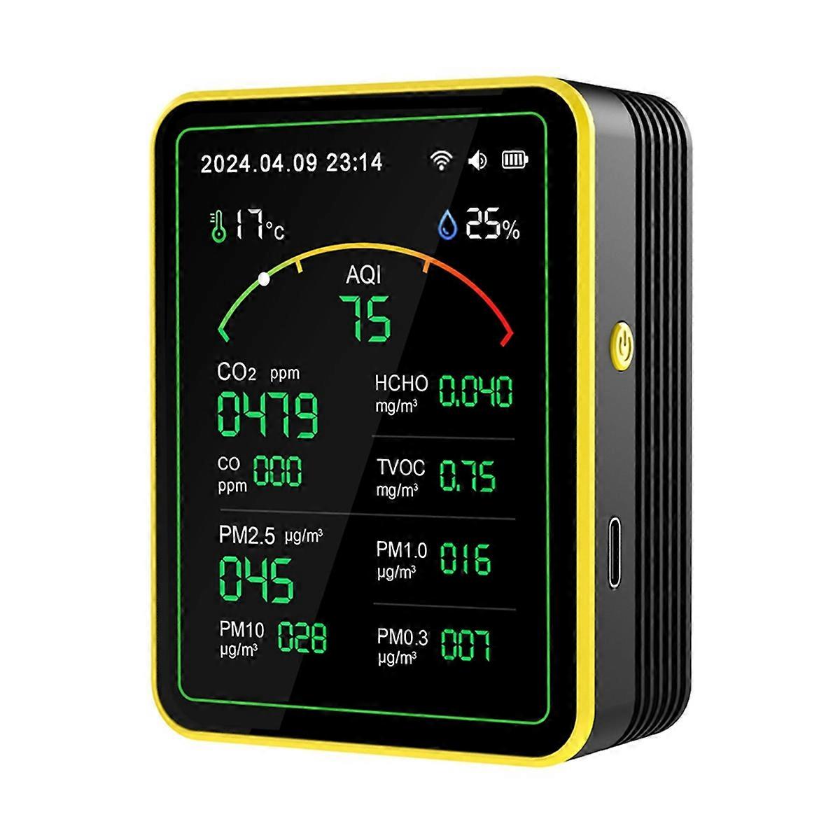 Tuya WiFi 15 in 1 Air Quality Detector TFT Display Multifunctional Time Temperature and Humidity Test Meter Black