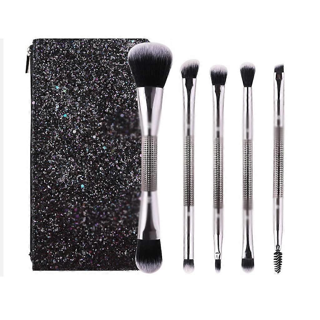 Makeup Brush Set 5 Piece Travel Kit for Foundation and Eyeshadow Smooth Professional Application