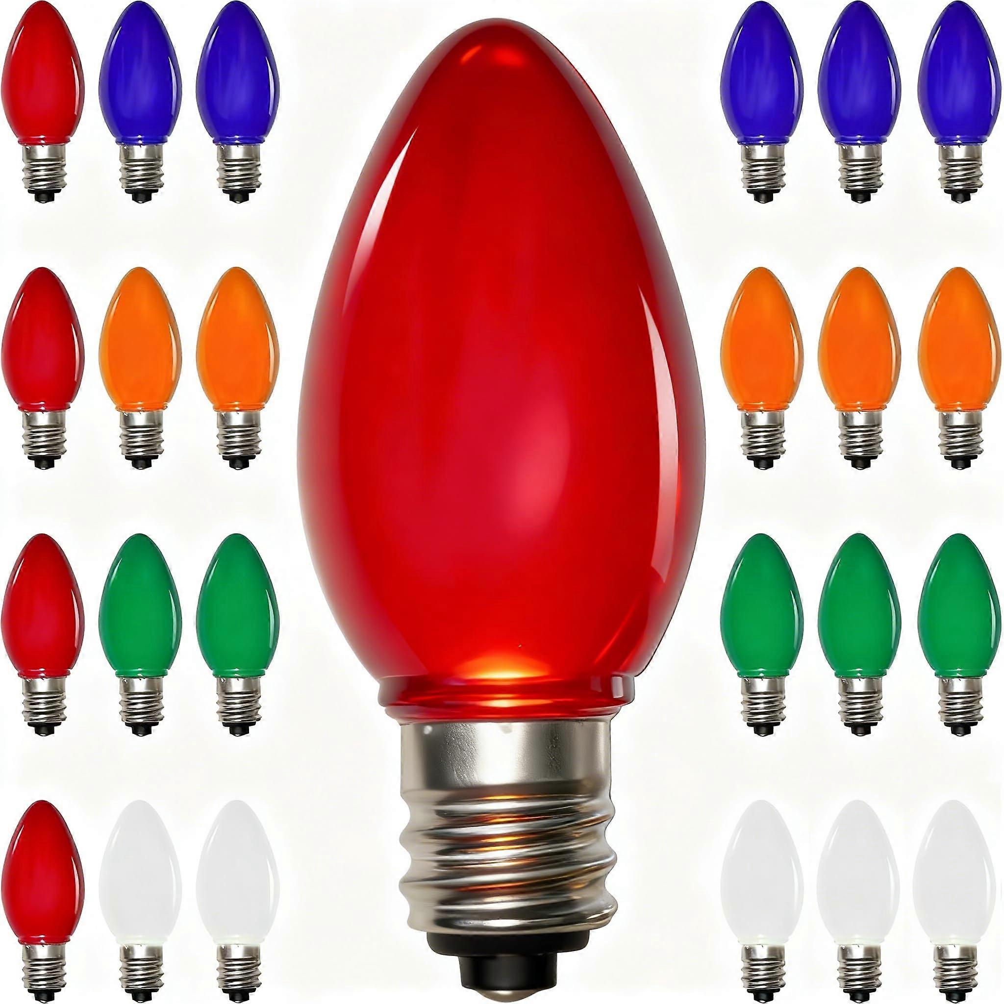 25 Pack C7 LED Christmas Light Replacement Bulbs, Multicolor Vintage Ceramic, Energy Saving