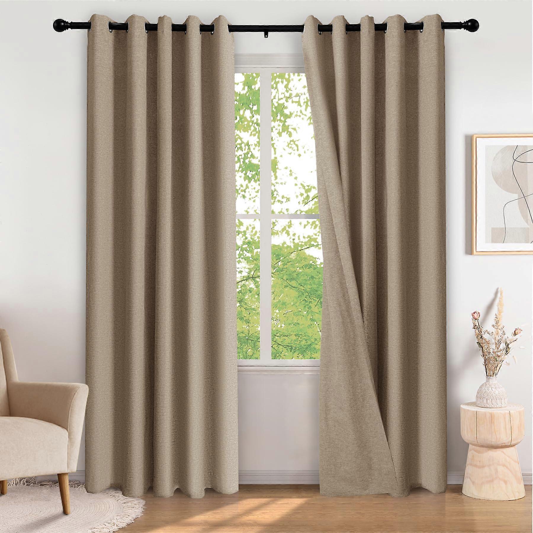 100% Light Blocking Linen Curtains with Grommets Thermal Insulated Blackout Drapes Taupe 26x84 2 Panels