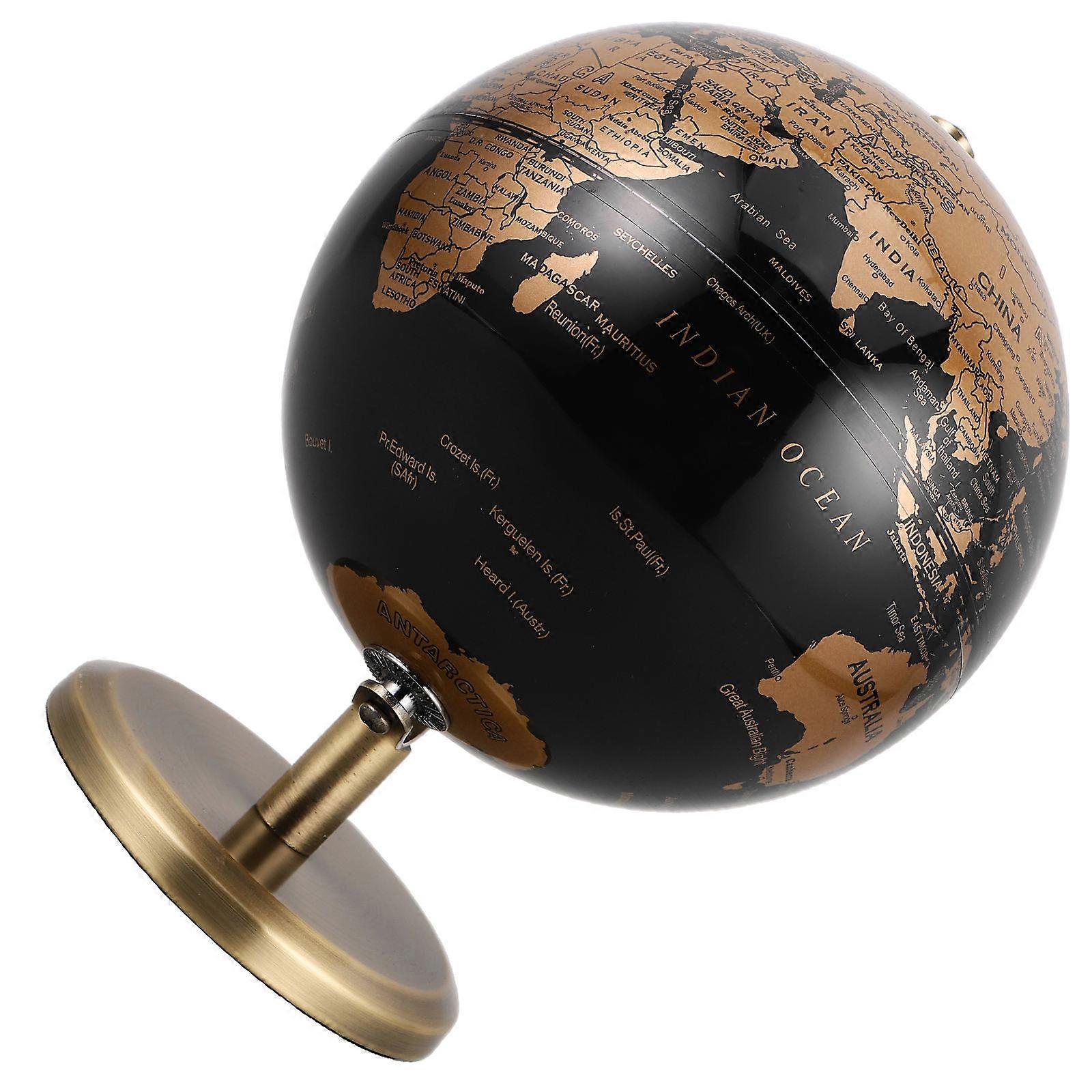 Golden Metal Globe Ornament for Decor Elegant European Style Desk Decoration Rotatable Smooth Surface 6.5 Inches