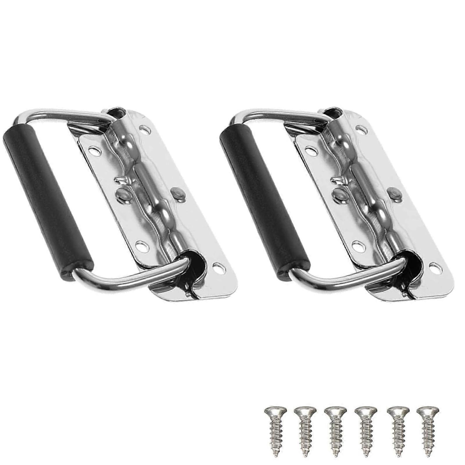 Heavy Duty Spring Loaded Folding Handle with Rubber Grip for Toolbox and Equipment Cases, 2Pcs