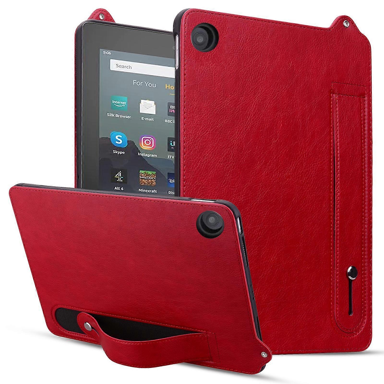 Tablet Case For Amazon Fire HD 8 (2018)/(2017)/(2016)/(2015) Hand Strap Kickstand Leather Cover