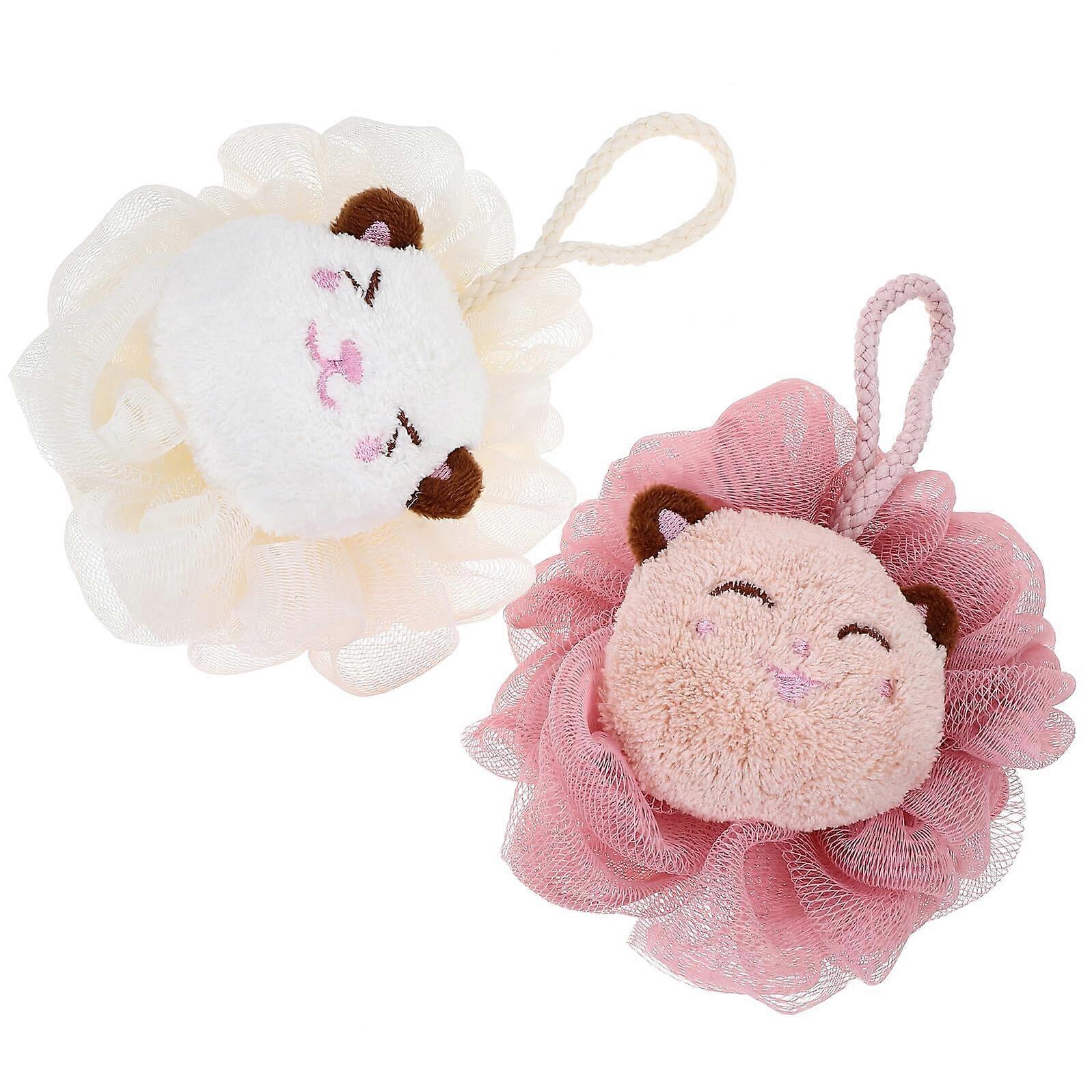 2pcs Soft Exfoliating Bath Loofah Shower Sponge with Cute Animal Design and Hanging Loop