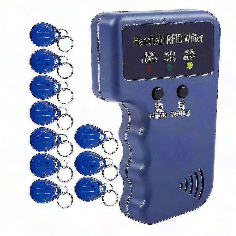 Handheld 125khz RFID Reader Writer Duplicator - Portable ID Card Cloner & Programmer - Includes 10 Rewritable Key Fobs for Access Control