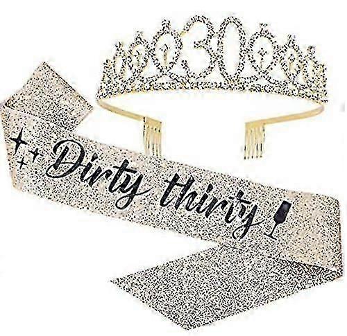 Dirty Thirty Sash & Rhinestone Crown Tiara Set