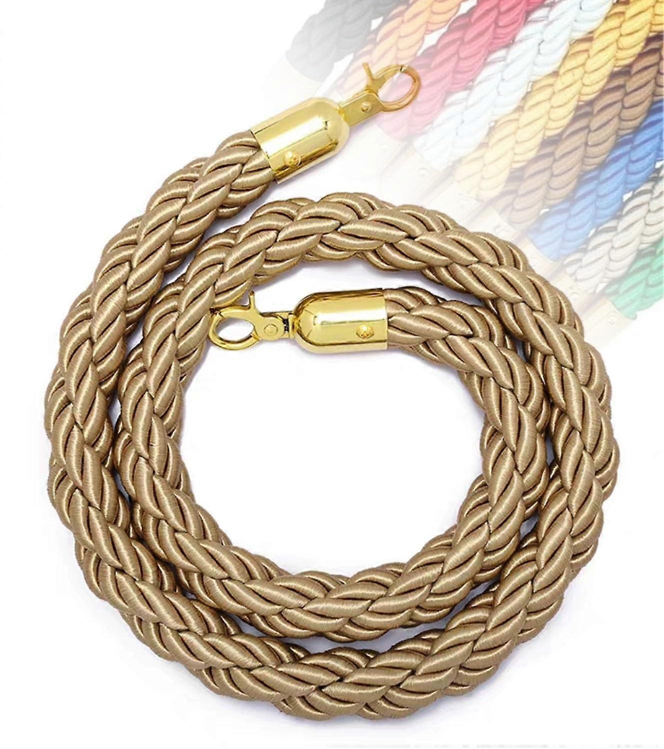 Crowd Control Rope with Hooks,  Nylon Queue Barrier for Stanchions, Champagne 3M