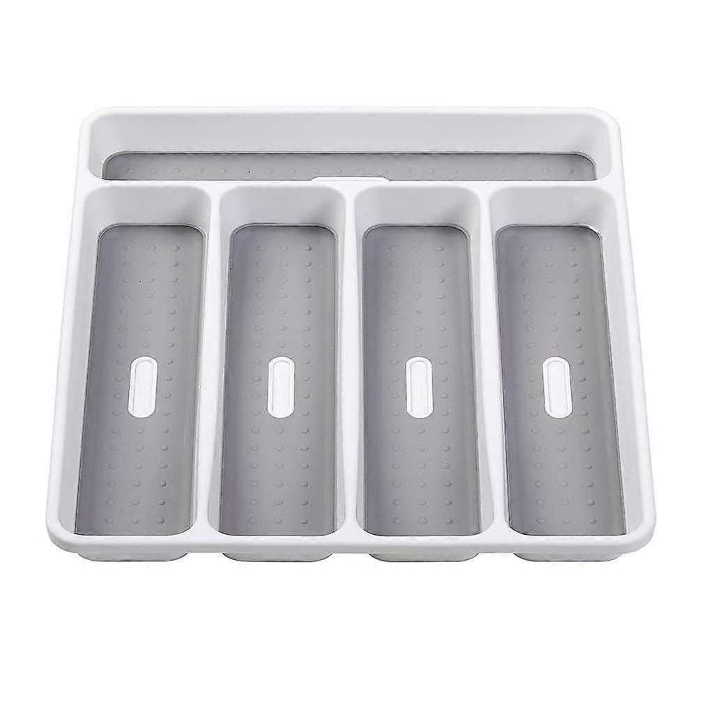 Kitchen Drawer Organizer with 5 Compartments, NonSlip Silverware Tray for Spoons and Forks