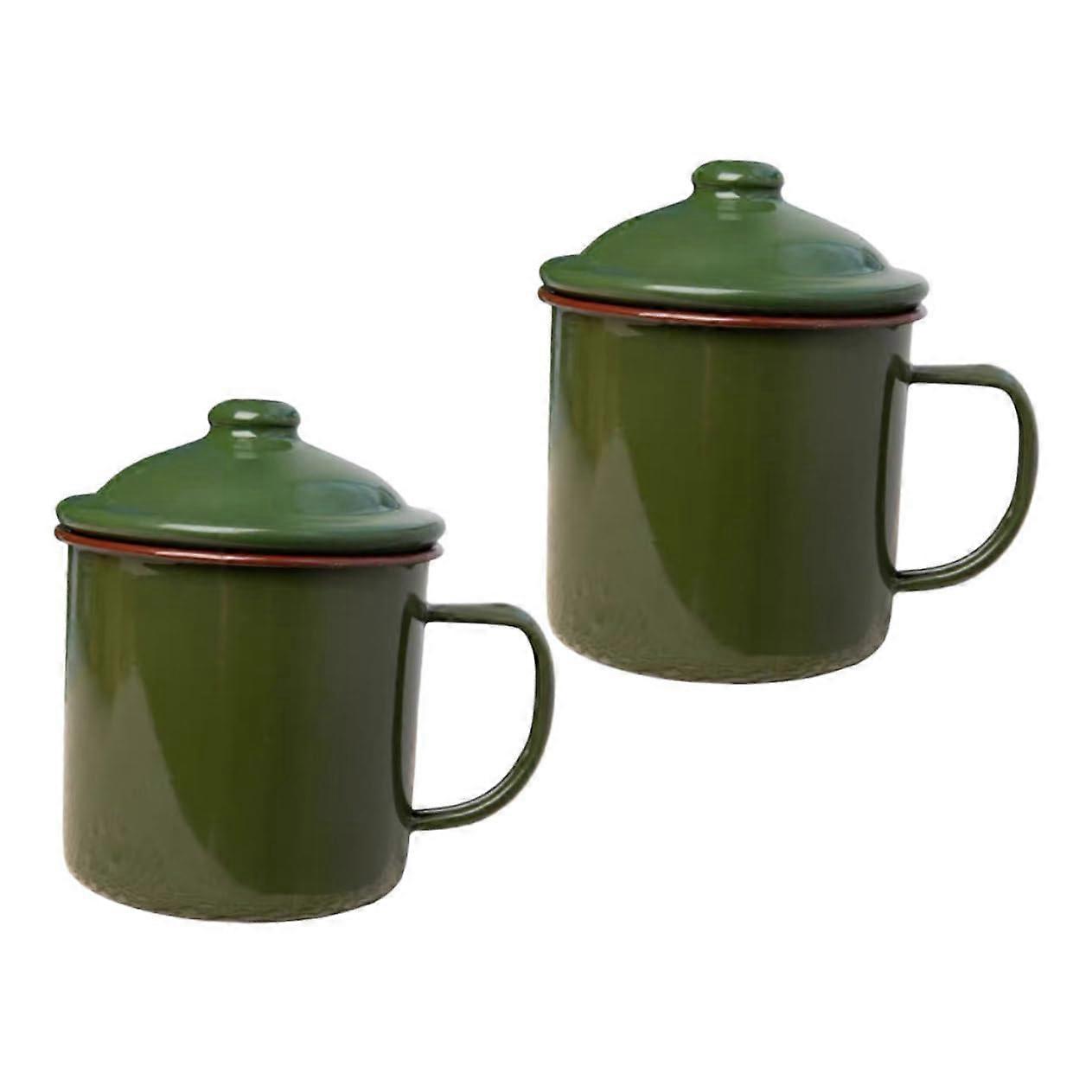 2pcs Army Green Enamel Mug Set with Ergonomic AntiScald Handle for Coffee Tea Camping