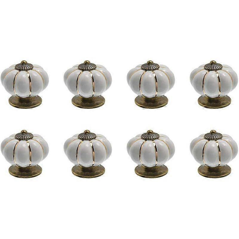 8 Pumpkin Shape Ceramic Drawer Knobs, Furniture Knobs, Kitchen Drawer and Cabinet Knobs (White)