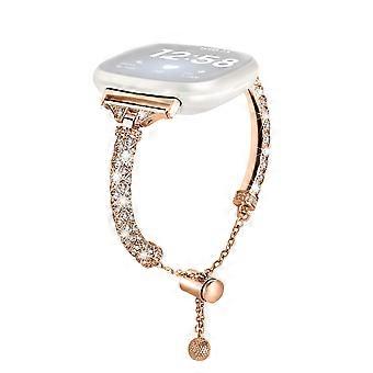 For Fitbit Versa 4/Sense 2 Bracelets Band Rhinestone Decor Bling Chain Copper Watch Strap