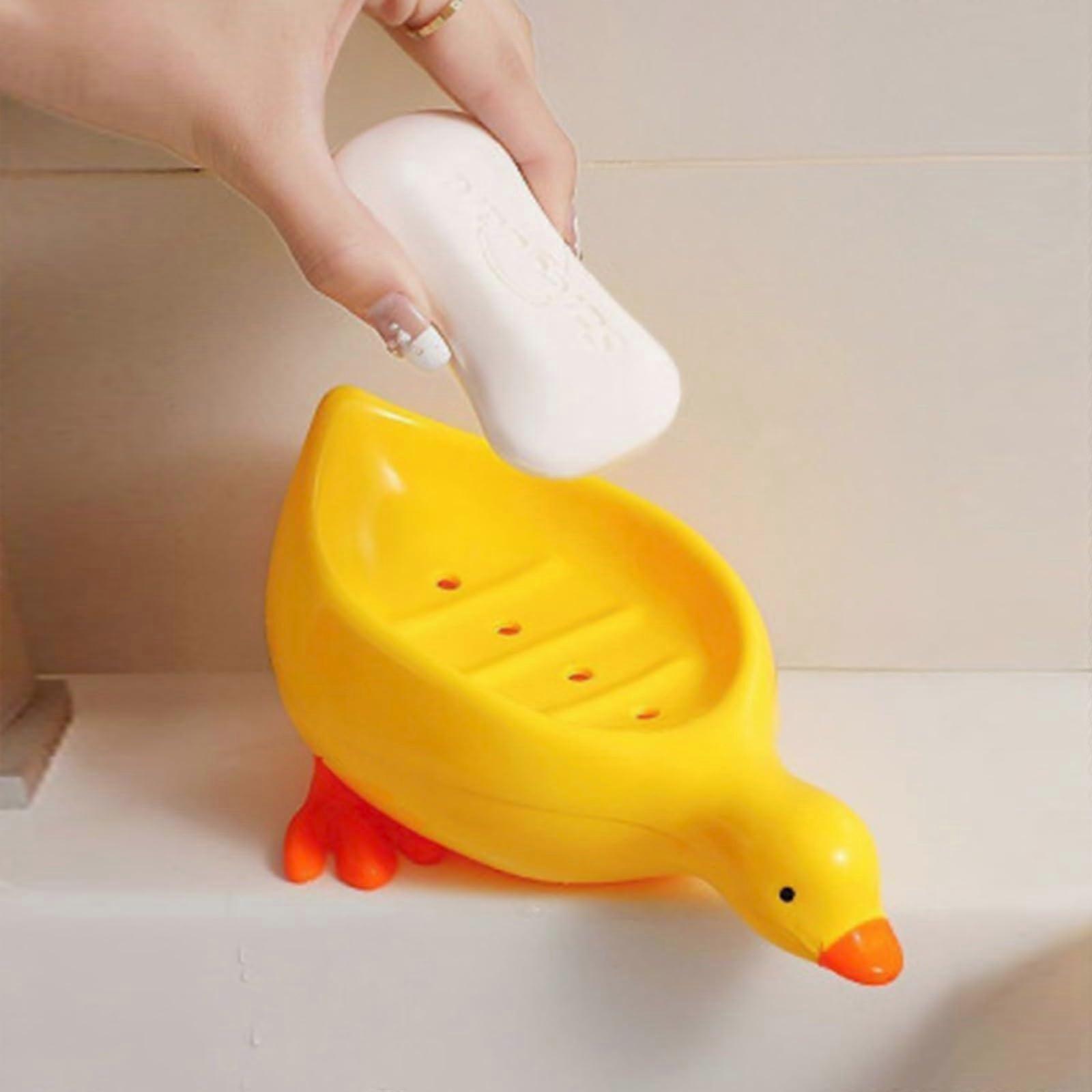 Self Draining Duck Soap Dish with Drain Holes, Durable Plastic Holder for Bathroom Kitchen Shower