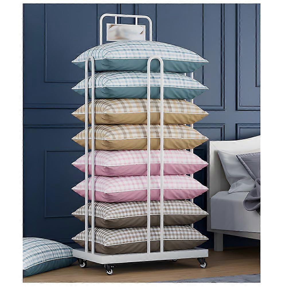 Pillow Display Rack with Wheels, Metal Vertical Storage Organizer for Retail Store, White MultiTier