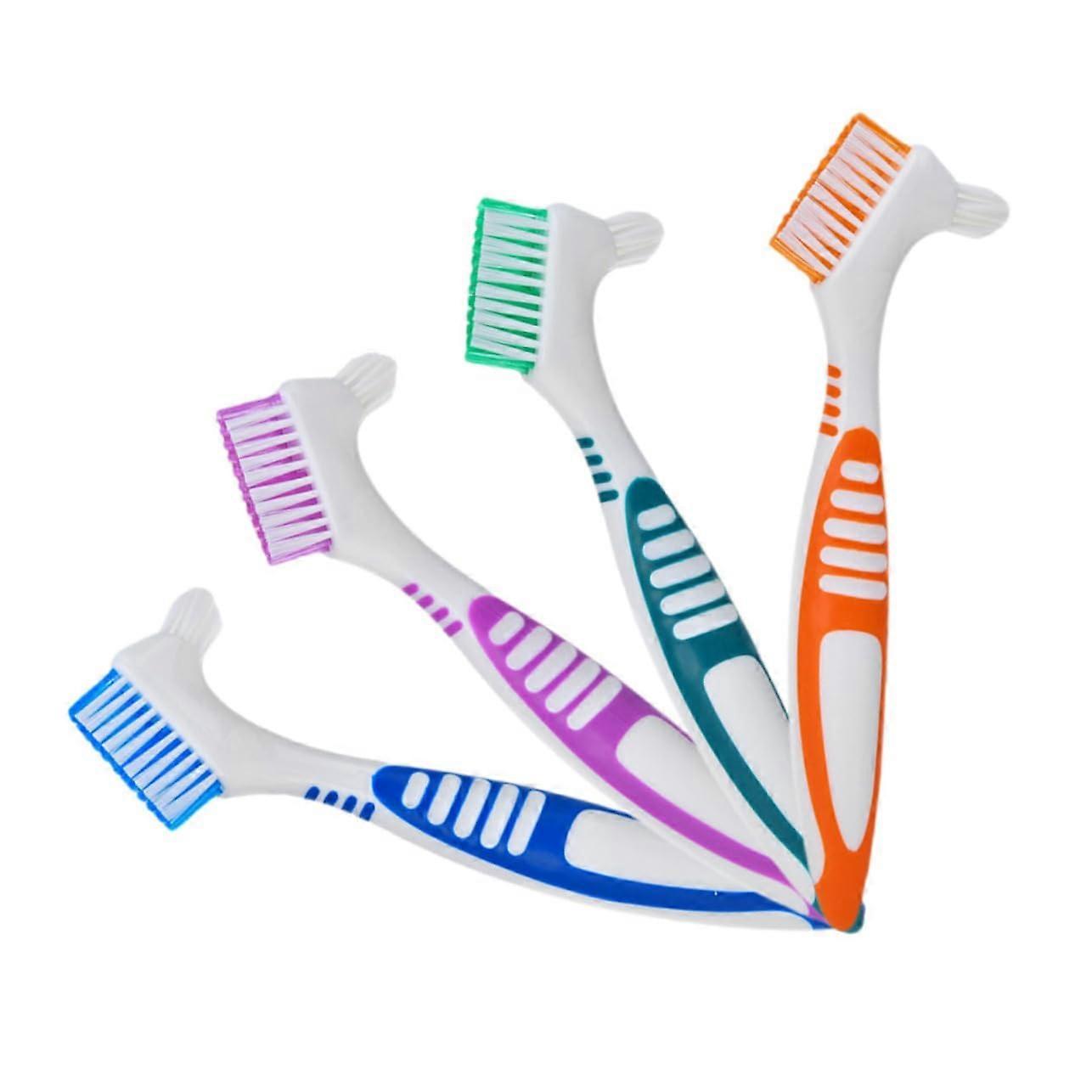 4pcs DoubleSided Denture Cleaning Brush Set with Soft Multilayered Bristles for False Teeth, Multicolor
