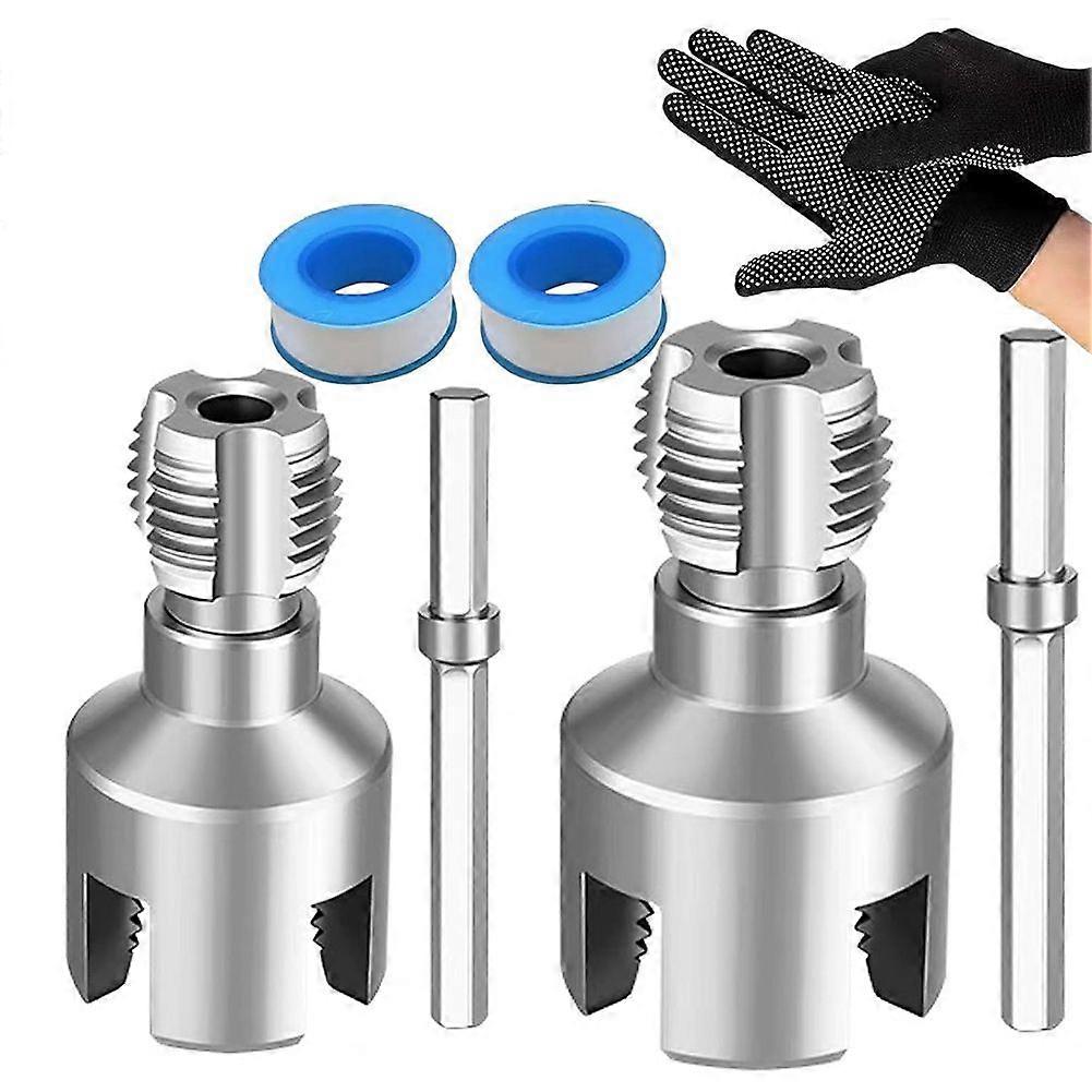 2PCS PVC Pipe Threading Tool Integrated Internal & External Pipe Threading Tool for 1/2'', 3/4'' Dies for Electric Drill