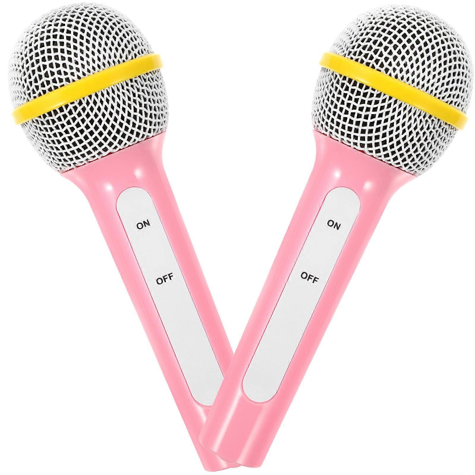 Simulation Microphone for Playing Plastic Microphone Toy 2Pcs Pink Set
