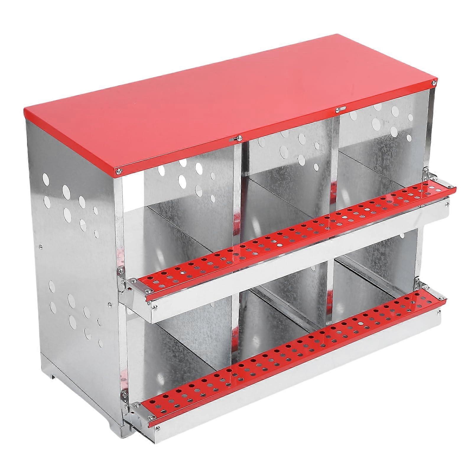 6 Compartment Chicken Nesting Box, Double Layer Automatic Roll Away Egg Collection, Galvanized Steel