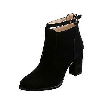 Chelsea Boots Dames Enkellaarsjes met Gesp Hoge Hak Instapschoen met Puntige Neus Winterse Stoere Enkellaarsjes met Ritssluiting aan de Achterkant 6(37)