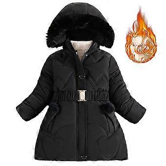 Jaqueta acolchoada Bjutir para meninas, grossa e moderna, com enchimento de plumas, ideal para o inverno infantil, na cor preta, tamanho 6-7 anos.