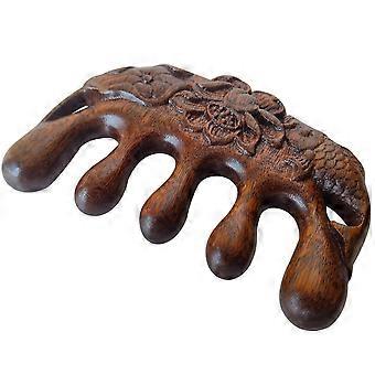 Pente de Massagem de Madeira 100% Natural Feito à Mão em Madeira Pura com Cinco Dentes para Massagem do Couro Cabeludo - Sem Estática - Dentes Largos para o Couro Cabeludo - Massageador de Meridianos