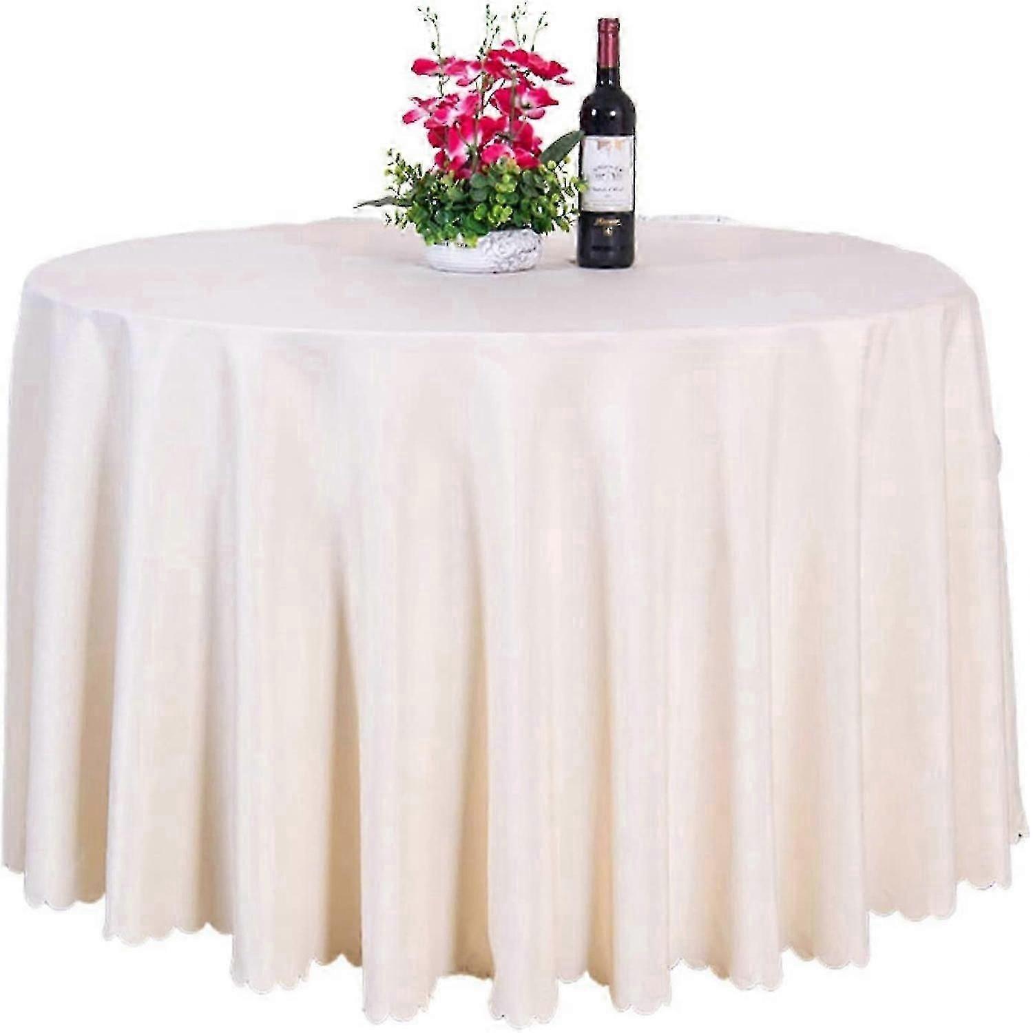Round solid color polyester tablecloth Household tablecloth (Beige)