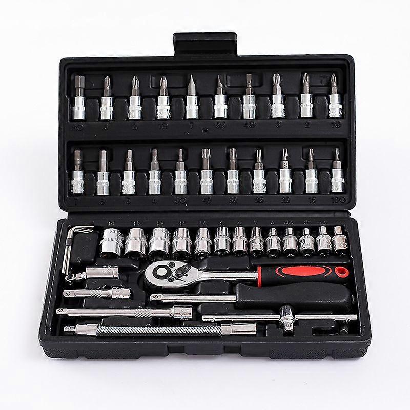 Socket set F6  CHROMEmat, 46 piecesblack