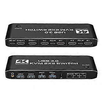 Dual Monitor Hdmi Kvm Switch 2x2 Usb3.0 Hdmi Kvm Switch 2 In 2 Out 4k 60hz 2x2 Mixed Display 2 Monitors 2 Computer For Pc Laptop