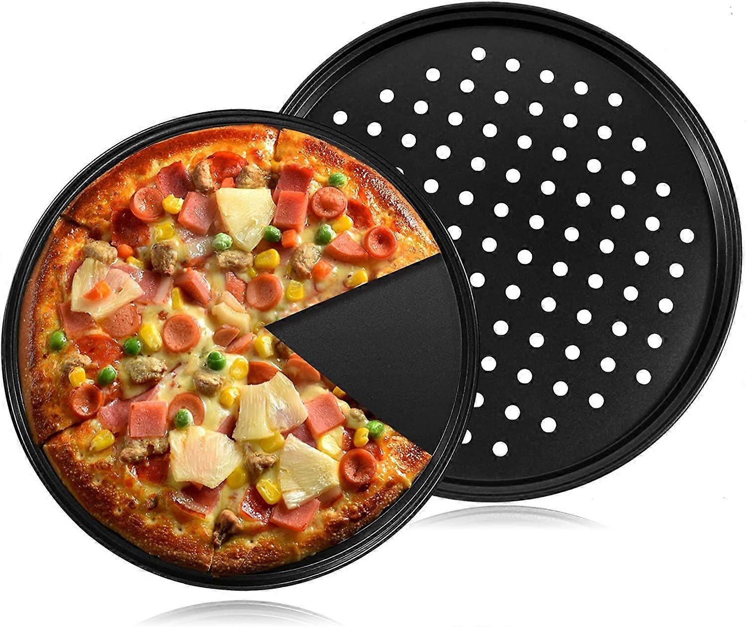 Assando panela de pizza de aço com furos, 12 polegadas Bakeware Pizza Tray, Non Stick (2PCS)