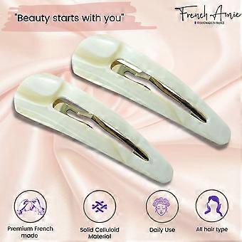 Clic Clac Ivory Large 2 3/4" Cellulose Handmade in France Set of 2 Snap Hair Pin Clips for Women and Girls  Ivory