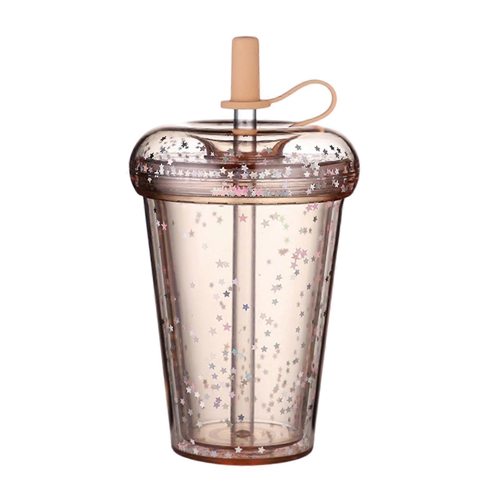 Straw Cup - Transparent with Sequins - for Students & Teens