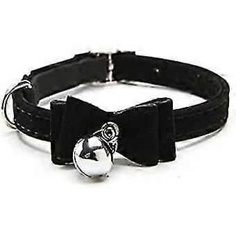 Adjustable, Soft and Safe Velvet Cat Collar with Bell and Double Bow Tie (black)
