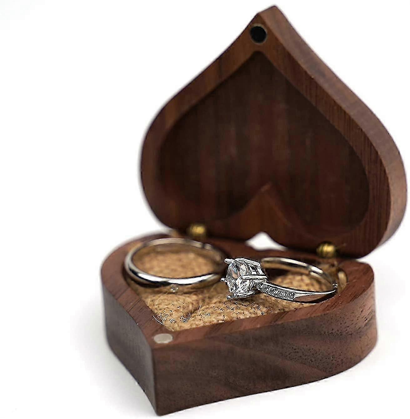 Wooden Heart Shaped Ring Box