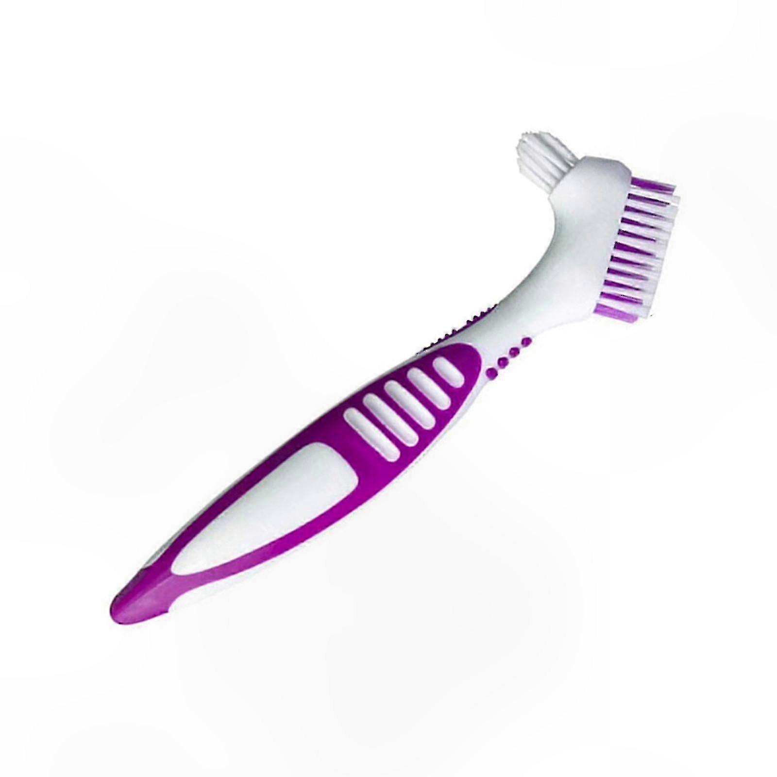 1pc Double-Sided Toothbrush with Easy-Grip Handle for Denture Cleaning