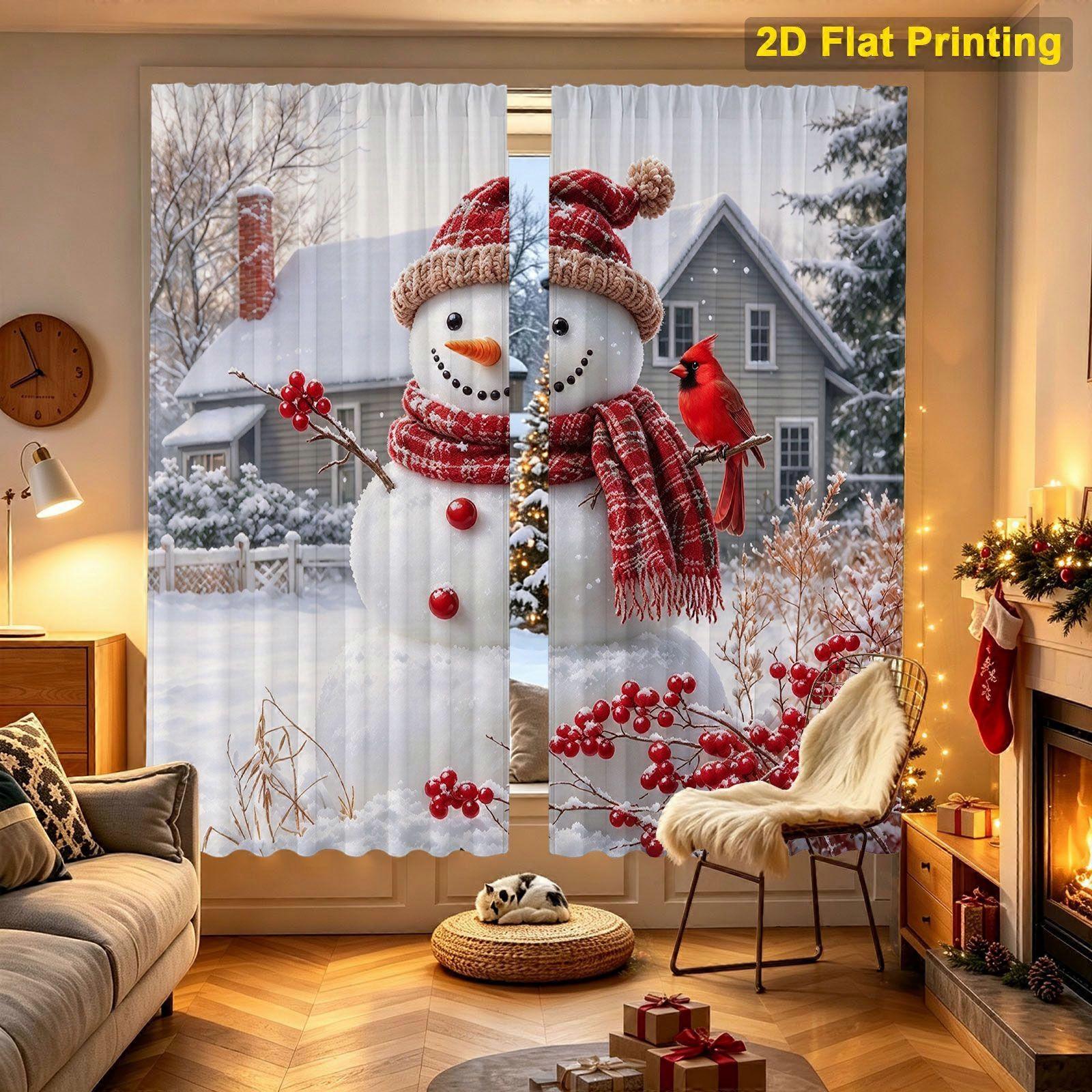 winter cabin snowman Pattern Curtain