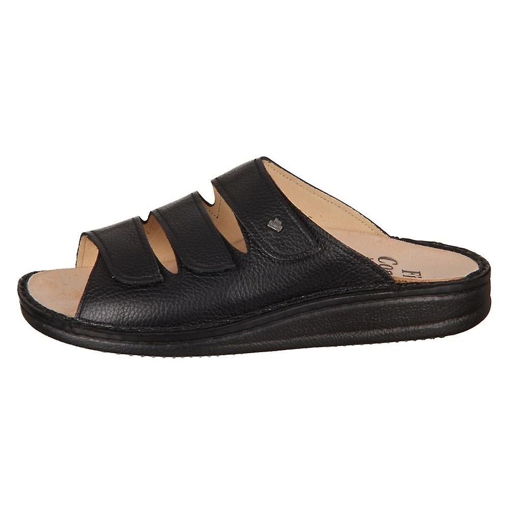 Finn Comfort Korfu Bison Men's Mule Slipper - Black Grained Cowhide Leather, 3 Velcro Straps For Adjustable Fit - View #12