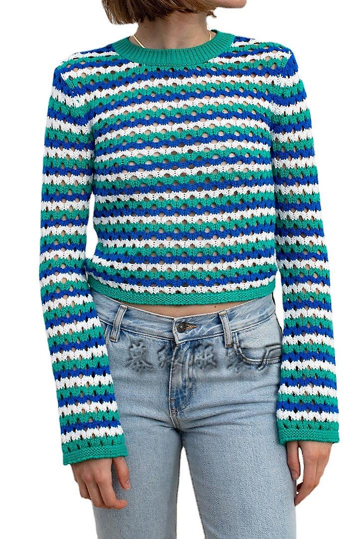 2023 Pescoço redondo mulheres malha listrada Pullover Cross Color Suéter de Comércio Exterior