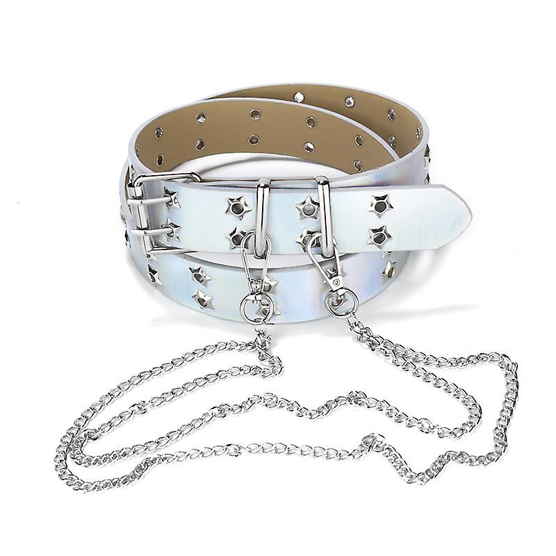 Double Grommet Waist Belt With Chain Pvc Iridescent Punk Belt & Clear Punk Belt Two Row Grommets Belt Studded Eyelet