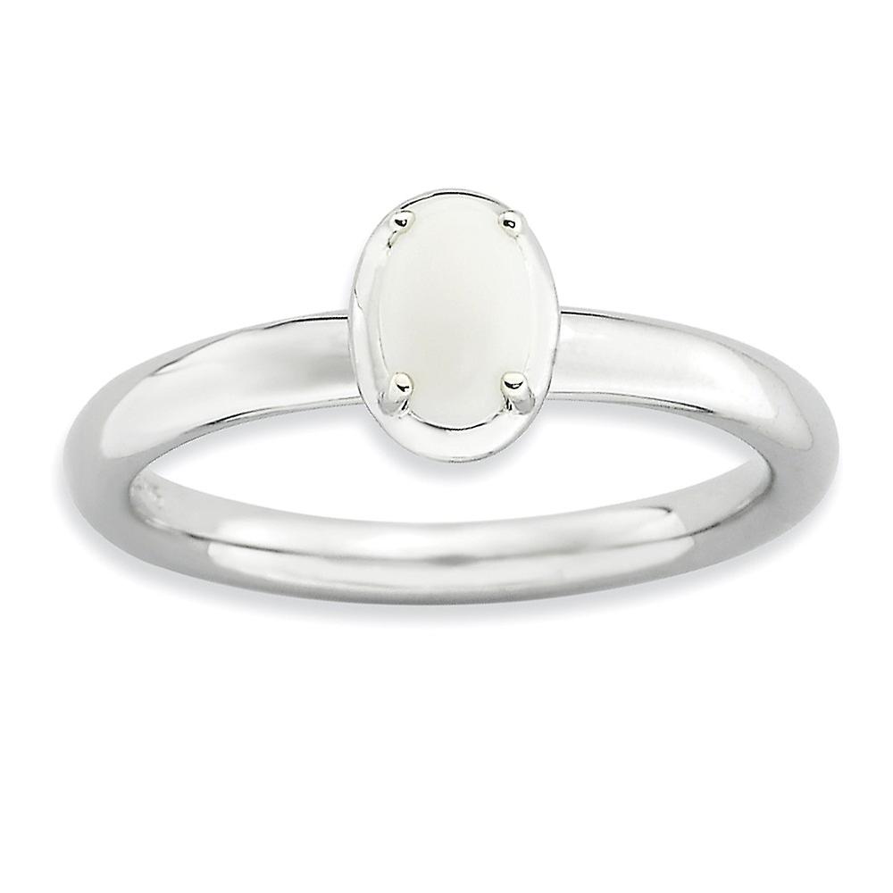 2.25mm 925 Sterling Silver Prong set Stackable White Agate Polished Ring Stackable Ring for Women - Ring Size: 5 to 10