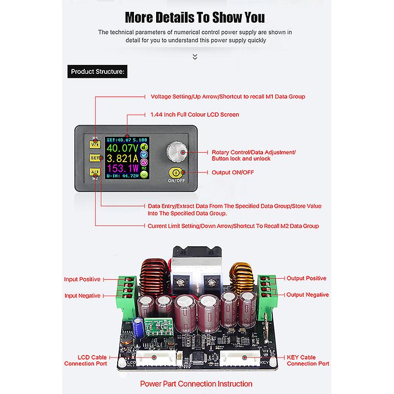 DPH5005 Programmable Digital Control Power Supply Module LCD Voltmeter 50V 5A Buck-boost Converter