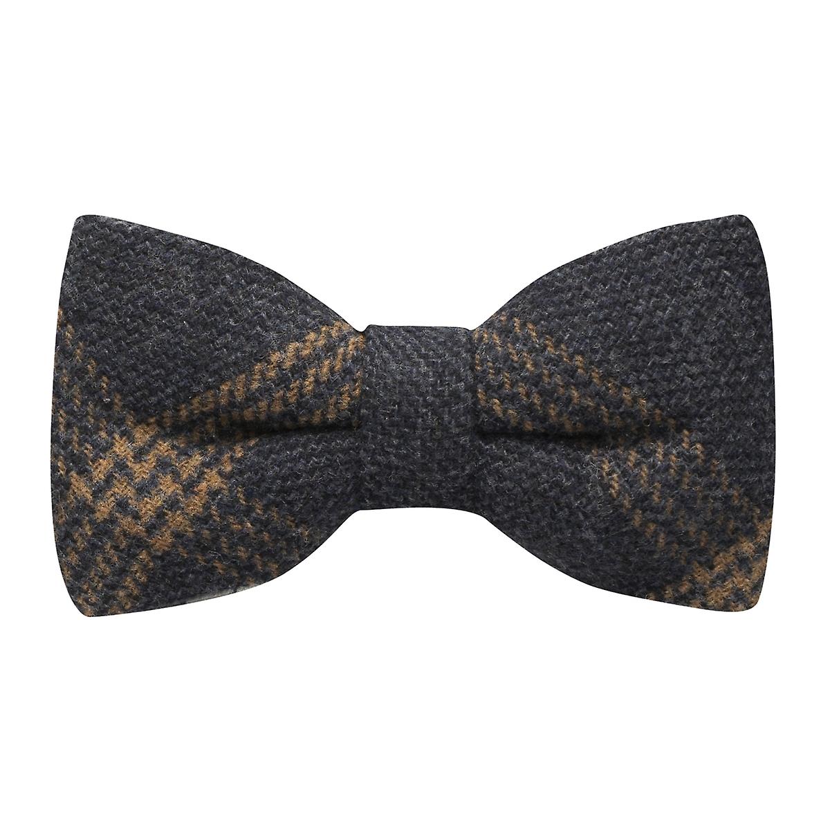 Denim Blue &amp; Orange Birdseye Check Bow Tie