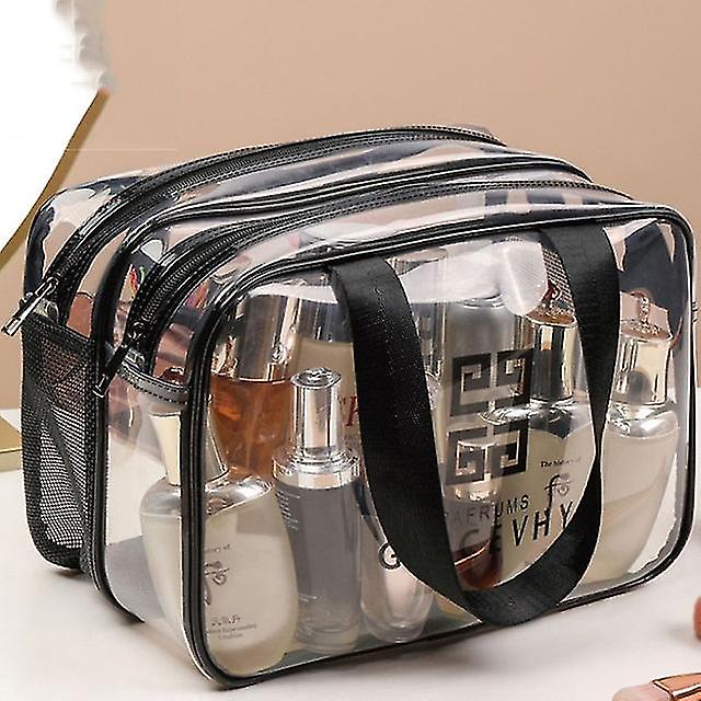 المرأة المحمولة السفر غسل حقيبة أنثى شفافة للماء طبقة مزدوجة الجافة فصل الرطب ماكياج تخزين الحقيبة سعة كبيرة