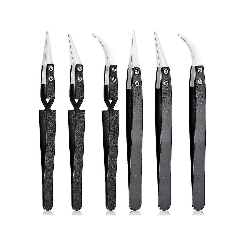 6pcs Precision Reverse Ceramic Tweezers Set, Resistant Electronics Soldering Tweezers Anti-magnetic