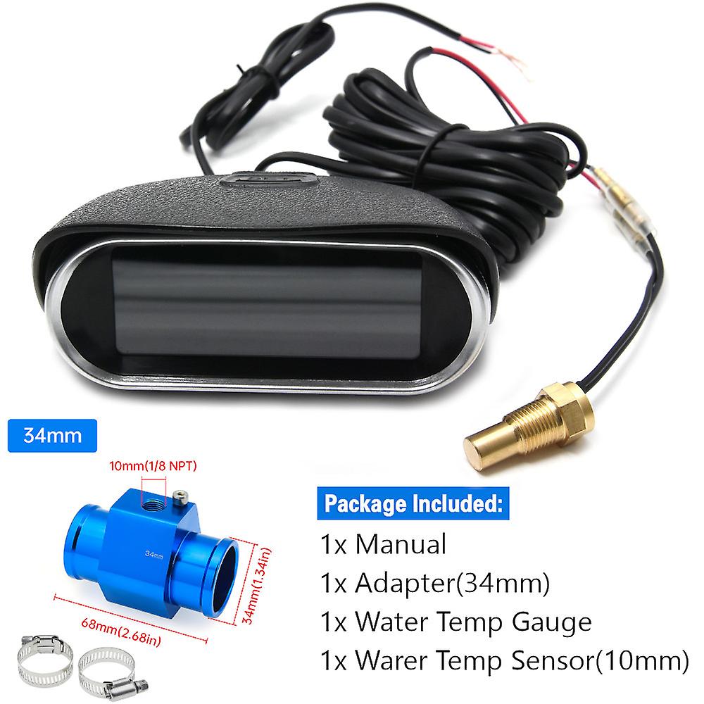 12v 24v Digital Water Temperature Gauge + Volt Water Temperature Sensor 1/8npt Head Plug Joint Pipe Sensor Radiator Hose Adapter