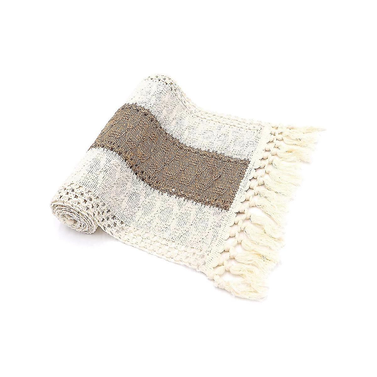Macrame Table Runner 71inch Long Decor Boho Table Runner Cream & Brown Farmhouse Table Runner With