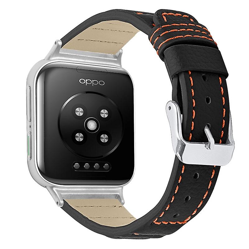 Top Layer Cowhide Genuine Durable Wave Smart Watch Strap with Buckle for Oppo Watch 46mm