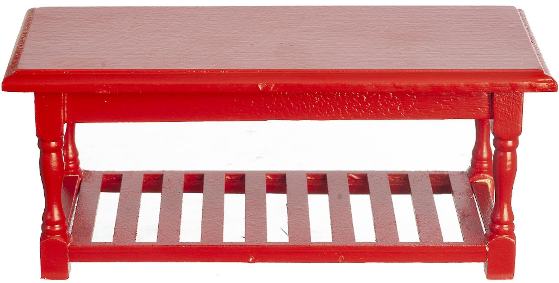 Dolls House Red Coffee Table With Shelf Miniature Modern Furniture 1:12